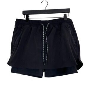 Athleta Black Running Skort Skirted Shorts Size 14 Zip Pockets Drawstring